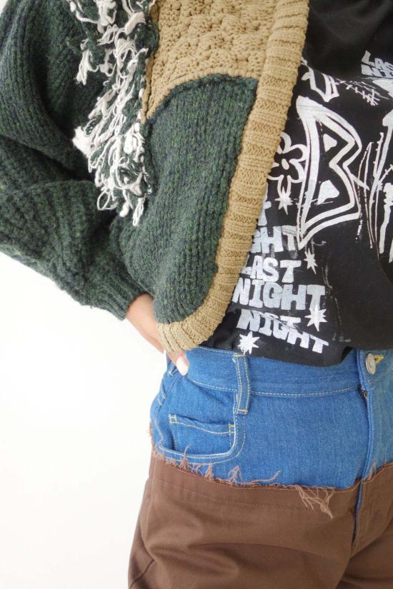  Leinwände 스트레이트 팬츠 콘트라스트 워크 팬츠 데님/브라운 - OTHER BRANDS