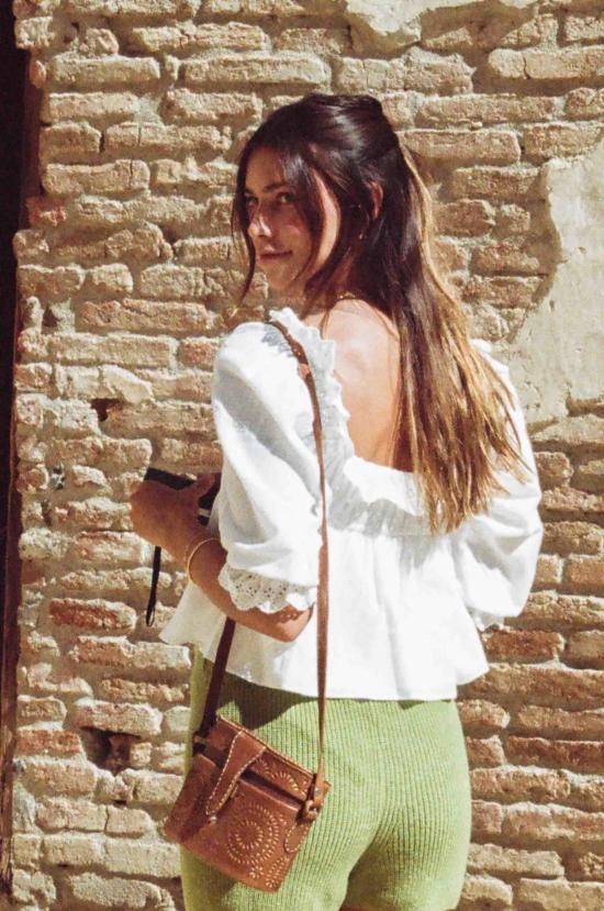  메릿 찰스 민소매 티셔츠 매기 크롭 레이스 코튼 블라우스 화이트 - MERRITT CHARLES