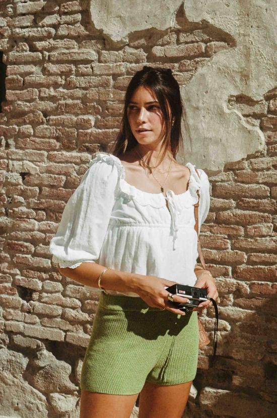  메릿 찰스 민소매 티셔츠 매기 크롭 레이스 코튼 블라우스 화이트 - MERRITT CHARLES