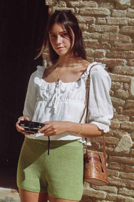  메릿 찰스 민소매 티셔츠 매기 크롭 레이스 코튼 블라우스 화이트 - MERRITT CHARLES