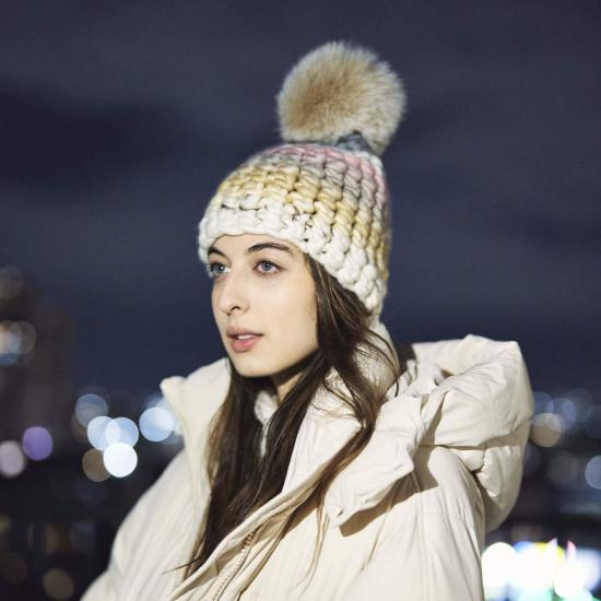  미샤램퍼트 모자 미샤 램퍼트 파스텔 스트라이프 비니 + 블러쉬 XL 폼폼