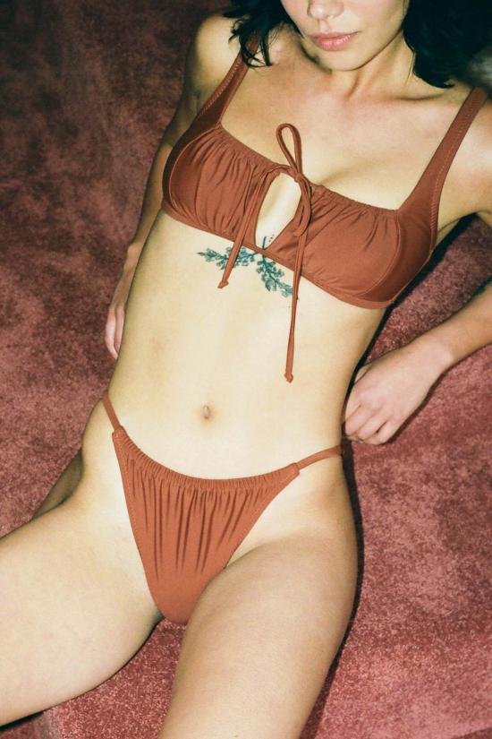  갈라마르 비키니 수영복 갈라마 주름 장식 슬림 브리프 테라코타