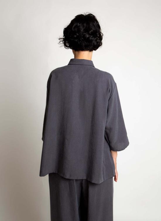  KAAREM 셔츠 카렘 소트 3/4 소매 버튼업 포켓 셔츠 (남녀공용) 차콜 색상 - KAAREM