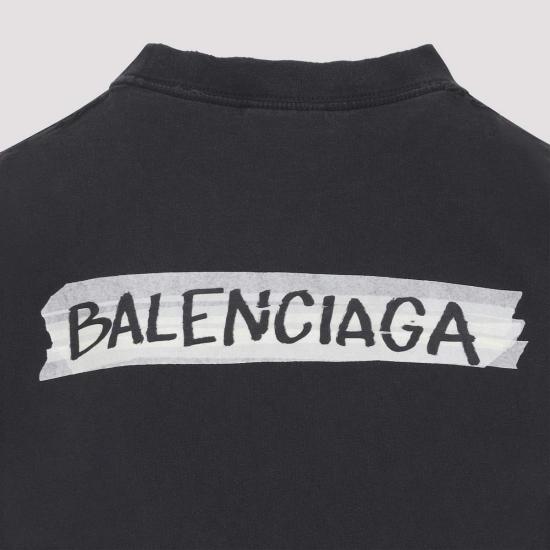  발렌시아가 반팔 티셔츠 미디엄 핏 티셔츠, 워싱 처리된 블랙 - BALENCIAGA