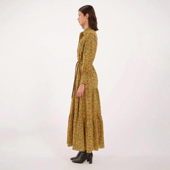  이네스 드 라 프레상쥬 롱 원피스 Ines De La Fressange Lena 데이 드레스 노란색 히피 꽃 - INES DE LA FRESSANGE