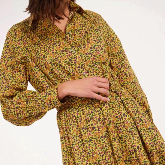  이네스 드 라 프레상쥬 롱 원피스 Ines De La Fressange Lena 데이 드레스 노란색 히피 꽃 - INES DE LA FRESSANGE