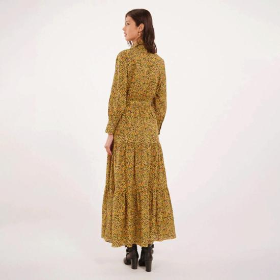  이네스 드 라 프레상쥬 롱 원피스 Ines De La Fressange Lena 데이 드레스 노란색 히피 꽃 - INES DE LA FRESSANGE