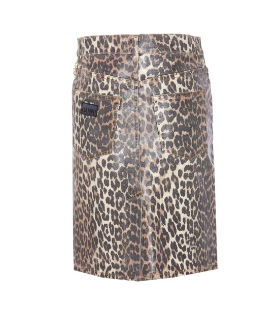  가니 데님 스커트 포일 프린트 데님 레오파드 스커트 - GANNI
