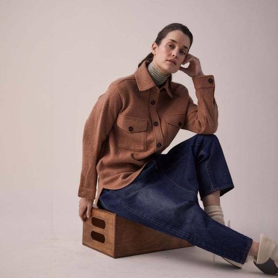  아멘테 자켓 울 블렌드 셔츠 재킷 브라운 - AMENTE