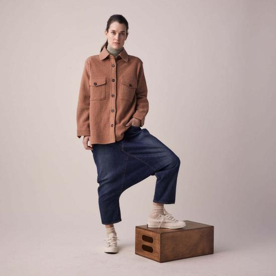  아멘테 자켓 울 블렌드 셔츠 재킷 브라운 - AMENTE