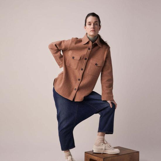  아멘테 자켓 울 블렌드 셔츠 재킷 브라운 - AMENTE