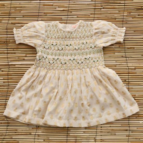  [키즈] 봉주르 블라우스 키즈  스모크 반팔 블라우스 꽃무늬 루렉스 소재