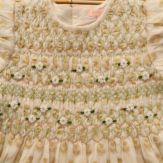  [키즈] 봉주르 블라우스 키즈  스모크 반팔 블라우스 꽃무늬 루렉스 소재 - BONJOUR