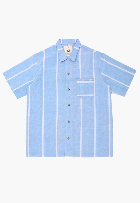  New Market Goods 반팔 셔츠 뉴 마켓 상품 룽기 박스 버튼다운 블루 - NEW MARKET GOODS