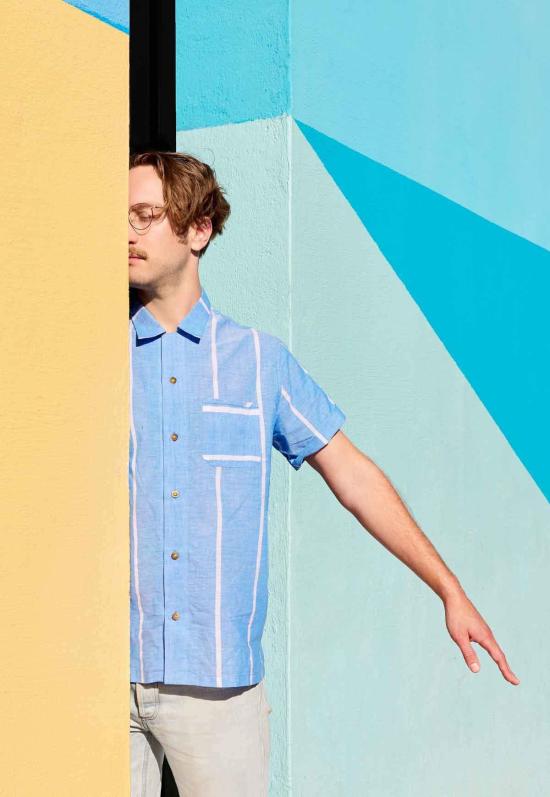  New Market Goods 반팔 셔츠 뉴 마켓 상품 룽기 박스 버튼다운 블루 - NEW MARKET GOODS