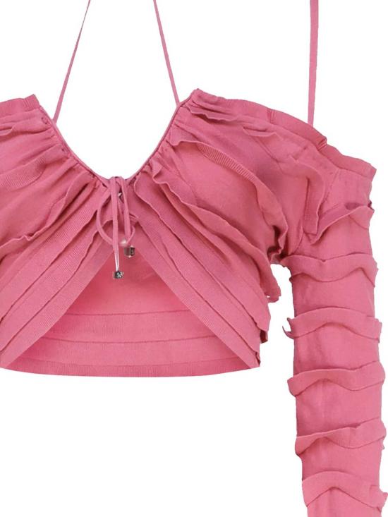  블루마린 민소매 티셔츠 러플 니트 탑 핑크 - BLUMARINE