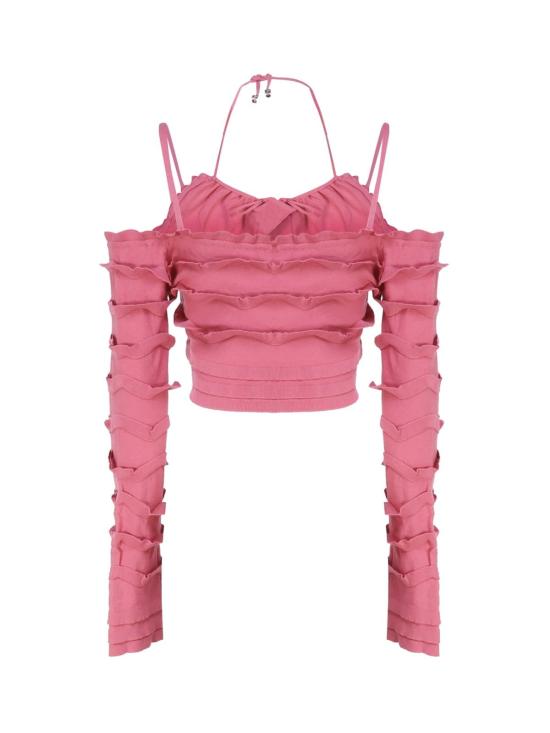  블루마린 민소매 티셔츠 러플 니트 탑 핑크 - BLUMARINE