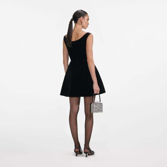  셀프 포트레이트 숏 원피스 블랙 벨벳 미니 드레스 블랙 - SELF PORTRAIT