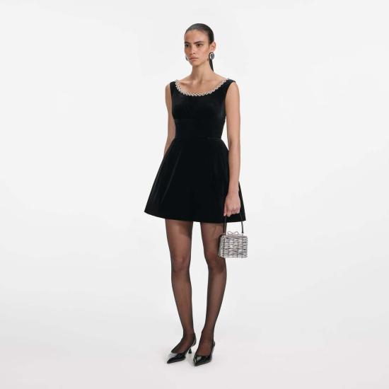  셀프 포트레이트 숏 원피스 블랙 벨벳 미니 드레스 블랙 - SELF PORTRAIT