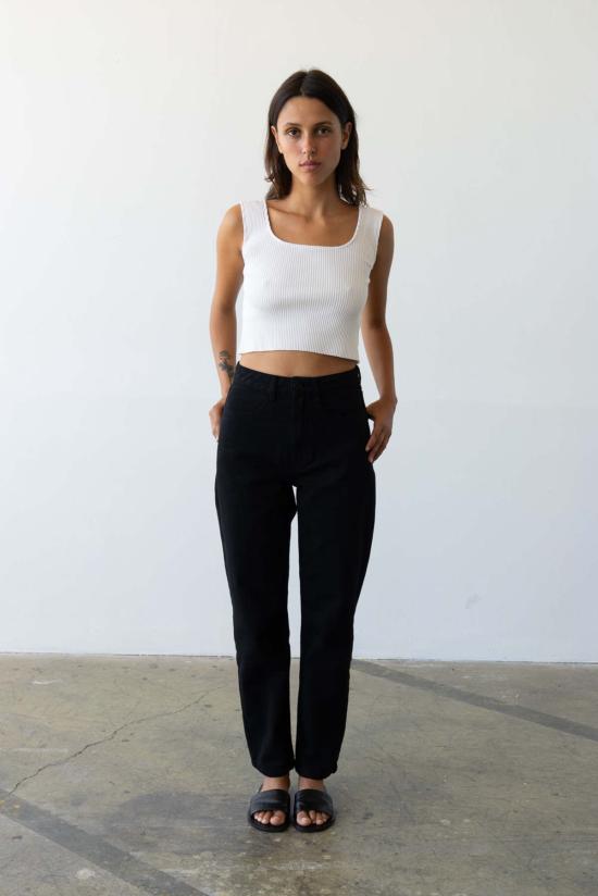  왈츠 데님 팬츠 캐럿 스트레이트 진 블랙