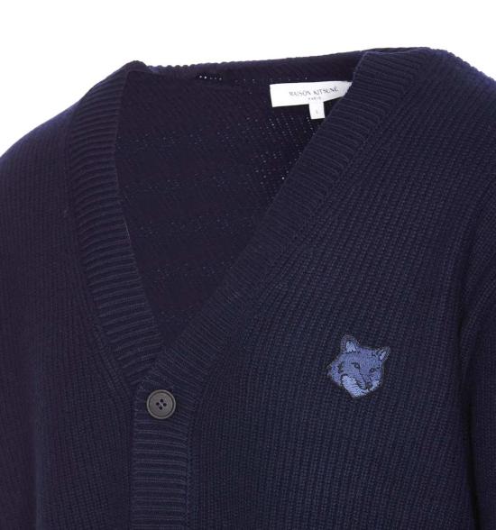  메종키츠네 가디건 메종 키츠네 볼드 폭스 헤드 패치 카디건 블루 - MAISON KITSUNE