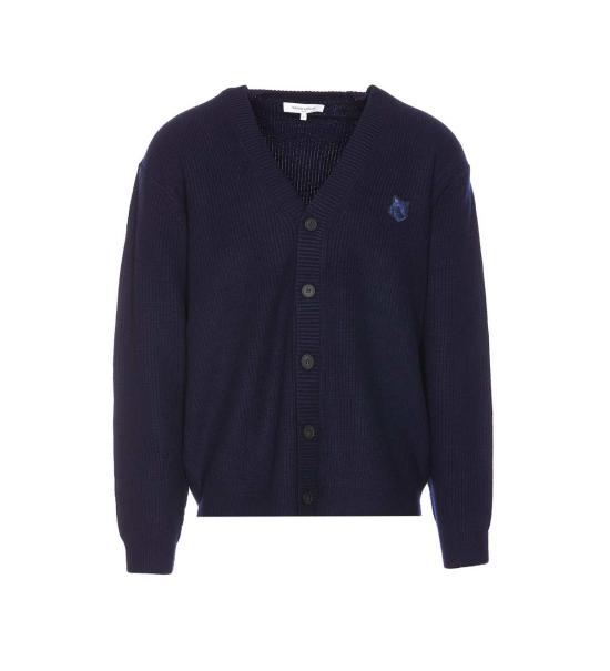  메종키츠네 가디건 메종 키츠네 볼드 폭스 헤드 패치 카디건 블루