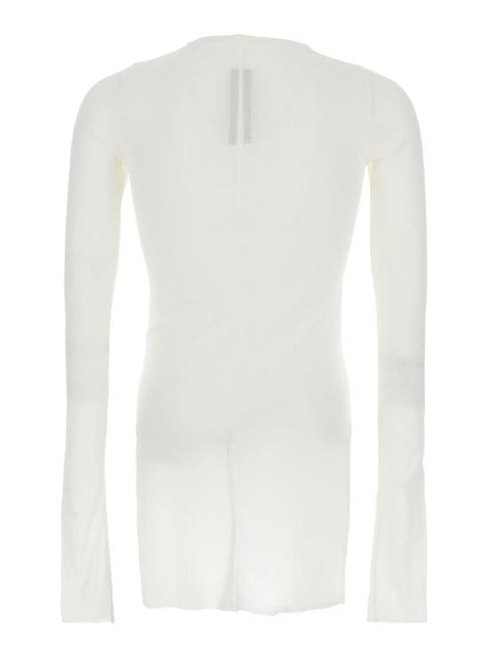  릭 오웬스 탑 라운드넥 골지 비스코스 실크 혼방 티셔츠 화이트 - RICK OWENS