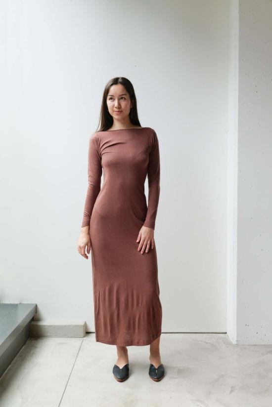  앳 던 롱 원피스 새벽에. 실크 긴팔 드레스 - AT DAWN.