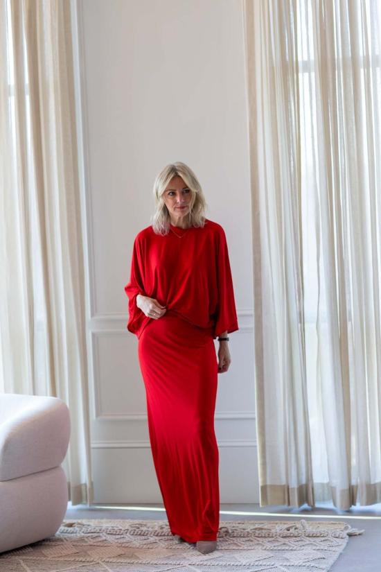  House of Dagmar 롱 스커트 하우스 오브 다그마 저지 맥시 스커트 레드 - OTHER BRANDS