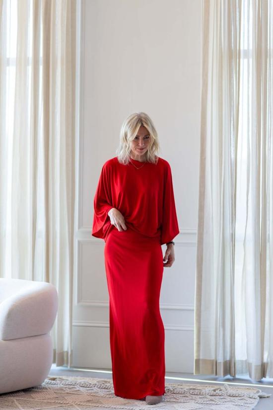  House of Dagmar 롱 스커트 하우스 오브 다그마 저지 맥시 스커트 레드 - OTHER BRANDS