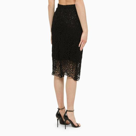  버버리 미디 스커트 블랙 레이스 펜슬  블랙 - BURBERRY