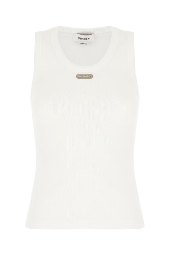  알렉산더 맥퀸 블라우스 코튼 탑 옵티컬 화이트