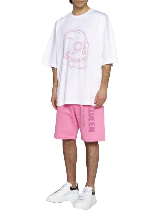  알렉산더 맥퀸 숏팬츠 버뮤다 쇼츠, 그래피티 로고 프린트, 슈가 핑크 믹스 - ALEXANDER MCQUEEN
