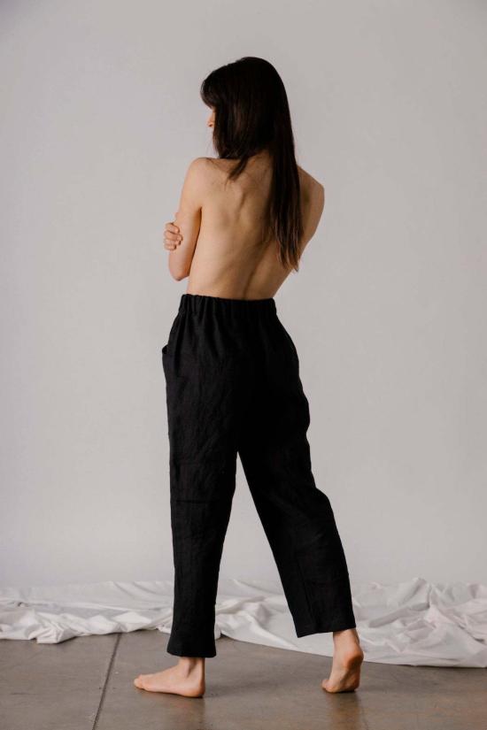  Pamut Apparel USA 스트레이트 팬츠 Pamut Apparel Usa River 리넨 팬츠 블랙 - OTHER BRANDS