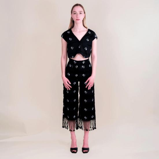  Mozh Mozh 크롭 팬츠 Mozh 모즈 로즈 프린지 팬츠 블랙