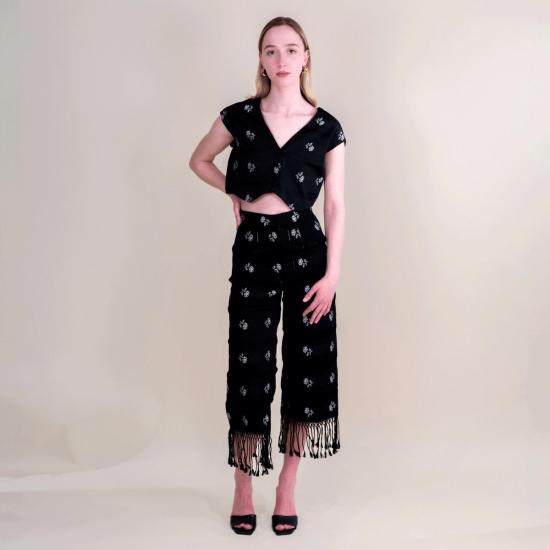  Mozh Mozh 크롭 팬츠 Mozh 모즈 로즈 프린지 팬츠 블랙 - OTHER BRANDS