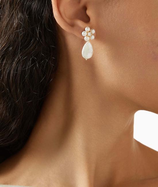  샤시 이어링 플라워 펄 드롭  골드 - SHASHI