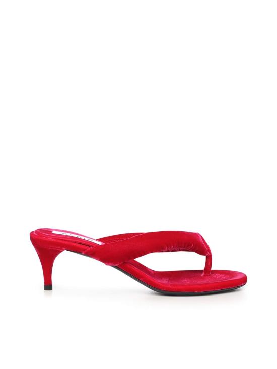  알라이아 샌들 벨벳 힐 플립플롭 뮬  푸시아