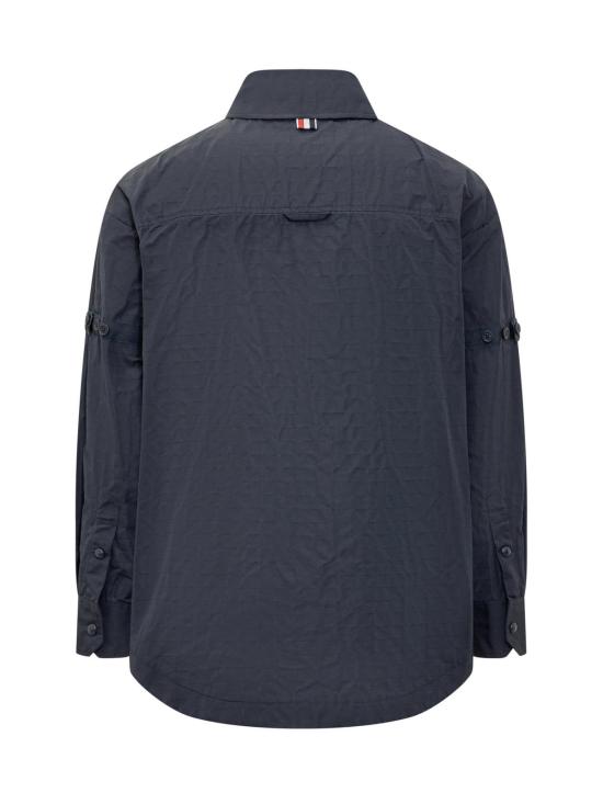  톰브라운 자켓 톰 브라운 스냅 프론트 오버셔츠 네이비 - THOM BROWNE