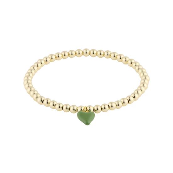  Hart 바디 주얼리 하트 비즈 팔찌, 미니 녹색 에나멜 하트 참 장식 (골드/그린)