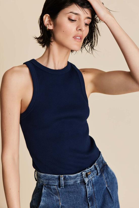  솔드아웃 NYC 민소매 티셔츠 매진 뉴욕, 그렇게 기본적이지 않은 탱크 네이비