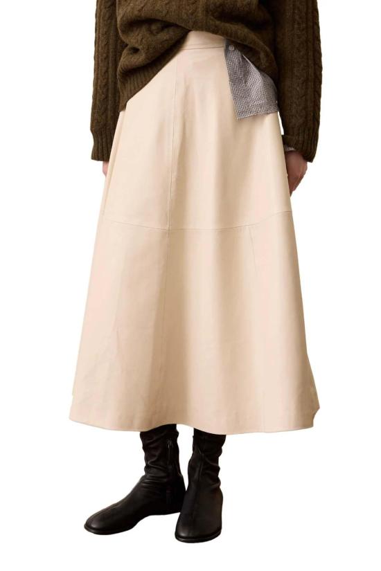  로에 미디 스커트 로헤 A라인 가죽 스커트 초크