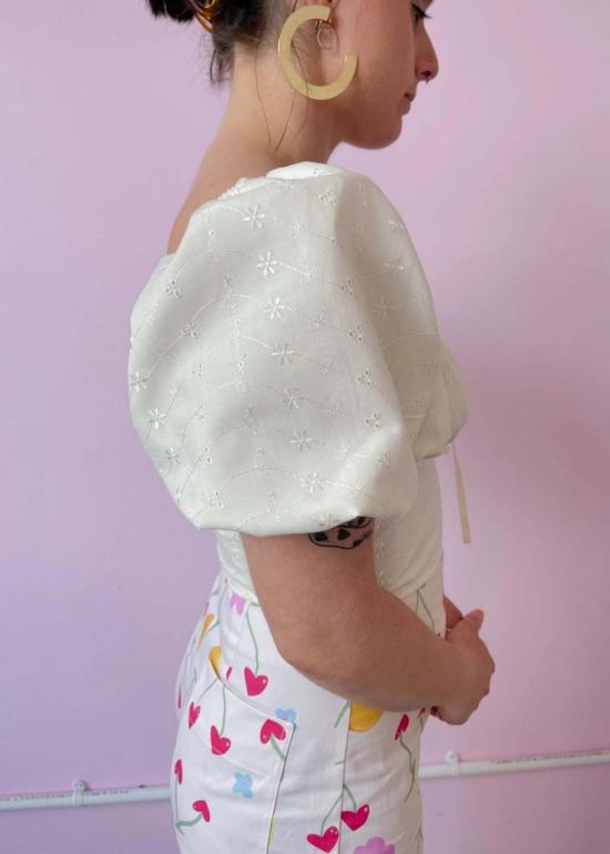  BY MEGAN CROSBY 블라우스 메건 크로스비 포지  브로더리 앙글레즈/화이트 - OTHER BRANDS