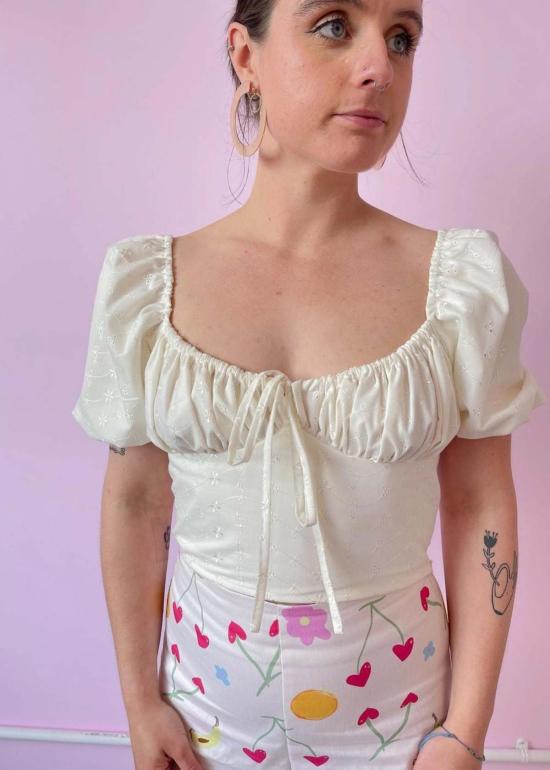  BY MEGAN CROSBY 블라우스 메건 크로스비 포지  브로더리 앙글레즈/화이트 - OTHER BRANDS