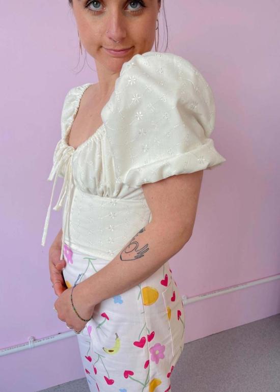  BY MEGAN CROSBY 블라우스 메건 크로스비 포지  브로더리 앙글레즈/화이트 - OTHER BRANDS