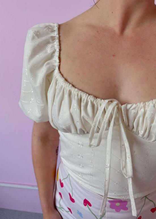  BY MEGAN CROSBY 블라우스 메건 크로스비 포지  브로더리 앙글레즈/화이트 - OTHER BRANDS