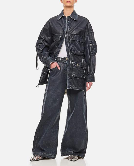  디 아티코 스트레이트 팬츠 아티코 매트 코팅 캔버스 롱 팬츠 네이비 블루 - THE ATTICO