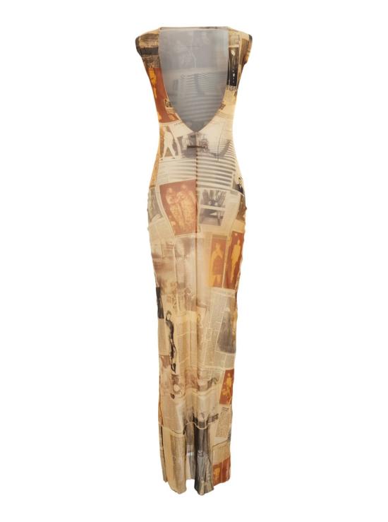  장 폴 고티에 롱 원피스 테크니컬 원단 소재의 긴 민소매 오픈백 올오버 프린트 드레스 - JEAN PAUL GAULTIER