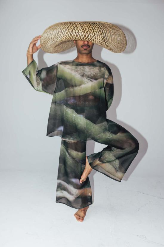  KAAREM 스트레이트 팬츠 카렘 송 투 와이드 레그 프린트 실크 오르간자 팬츠 - OTHER BRANDS