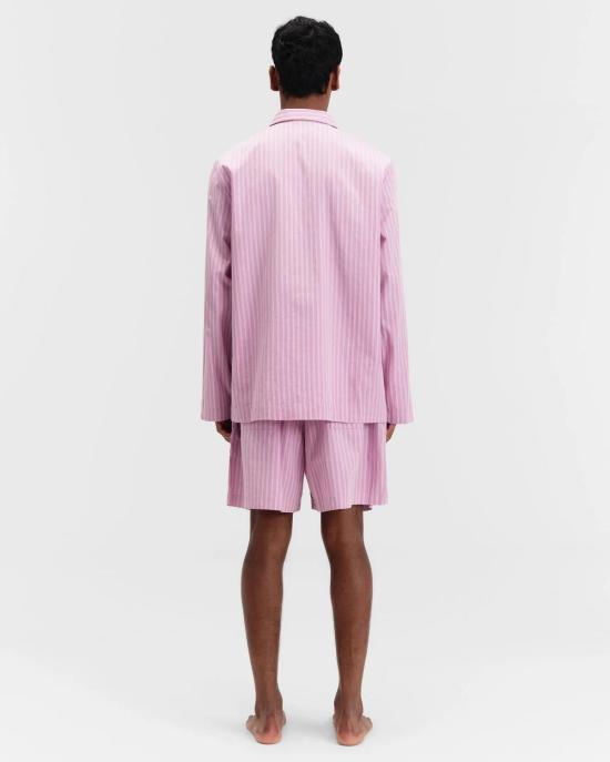  테클라 라운지 웨어 코튼 포플린 파자마 반바지, 보라색과 핑크색 줄무늬 - TEKLA